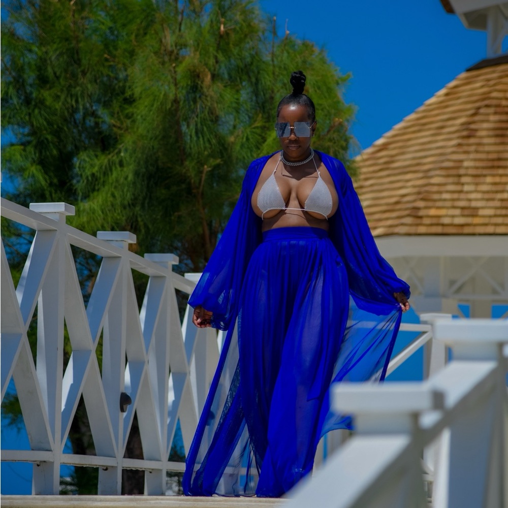 Vibrant Blue Sheer Cover-Up Set